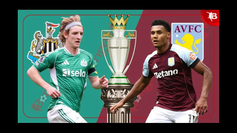 Cầu thủ Newcastle và Aston Villa tranh chấp bóng trên sân