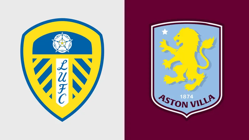 Cầu thủ Aston Villa và Leeds tranh chấp bóng trên sân