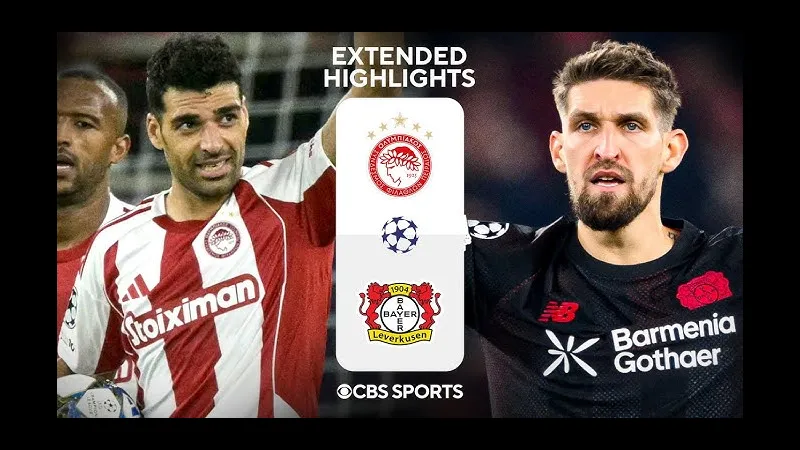 Cầu thủ Olympiakos và Bayer Leverkusen đấu tranh gay gắt trên sân cỏ